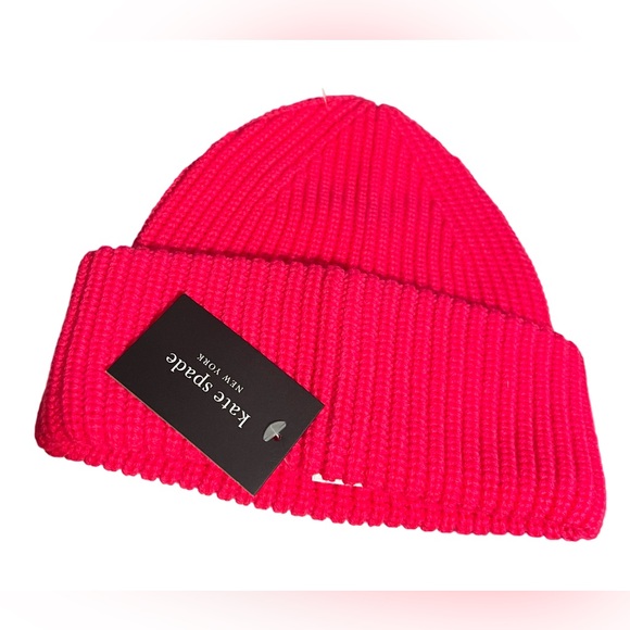 Kate Spade New York NWT Beautiful Hot Pink Knit Sam Label Cuff Beanie Hat - Picture 2 of 5